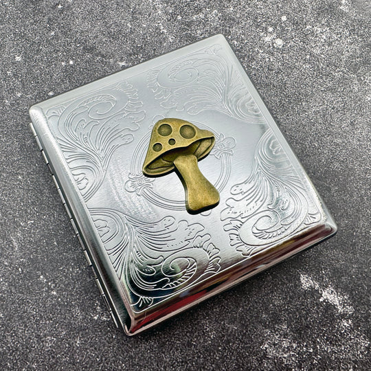 Handmade mushroom business card holder in polished metal finish